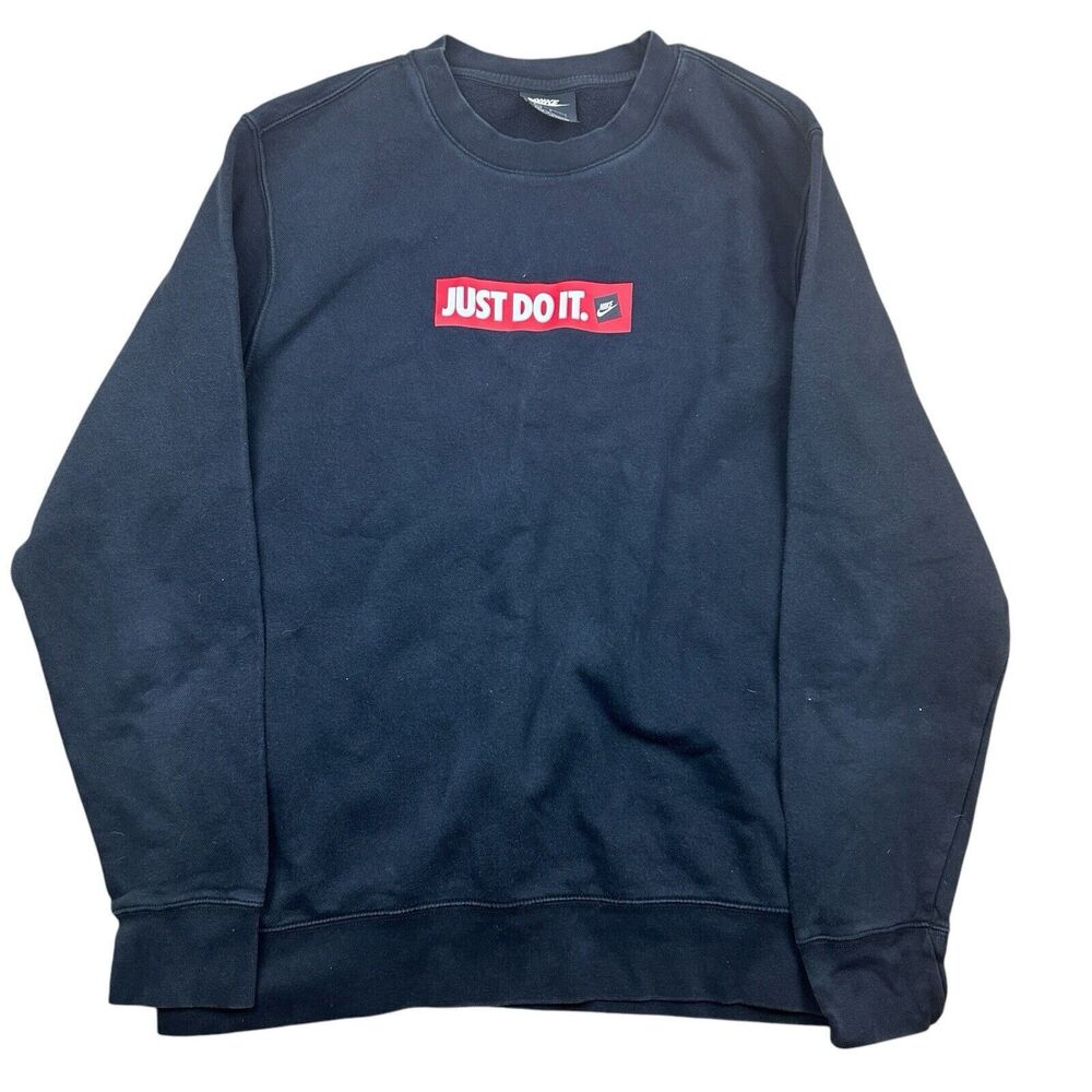 Nike "Just Do It" Red Box Logo Crew Neck Sweatshirt Adult Large Black Swoosh